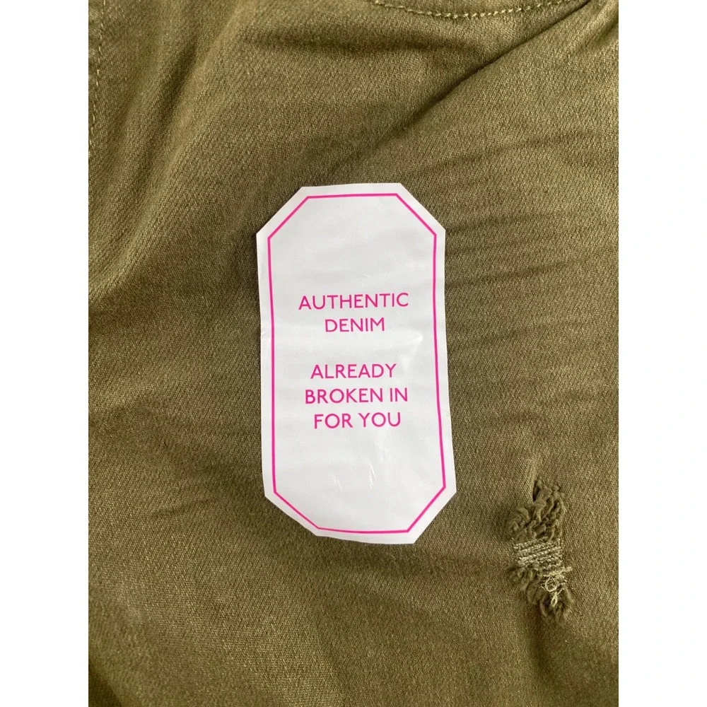 No Boundaries Womens Olive Green Distressed Mid Rise Button Fly Denim Shorts 15 - Picture 3 of 14